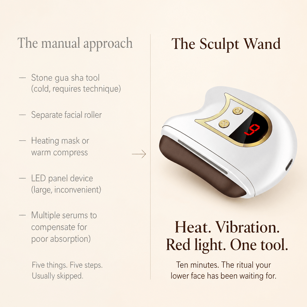 Sculpt Wand device with text on a beige background