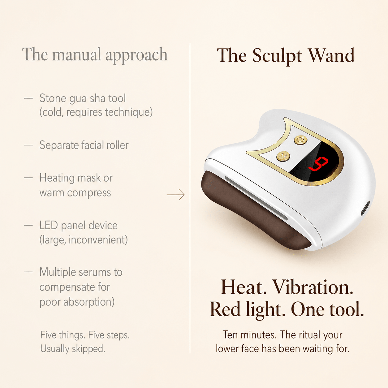 Sculpt Wand device with text on a beige background
