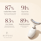 Repose contour wand with user feedback statistics on a beige background
