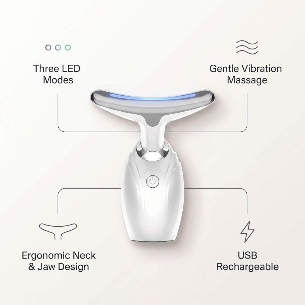 Gentle massage device with features highlighted on a white background
