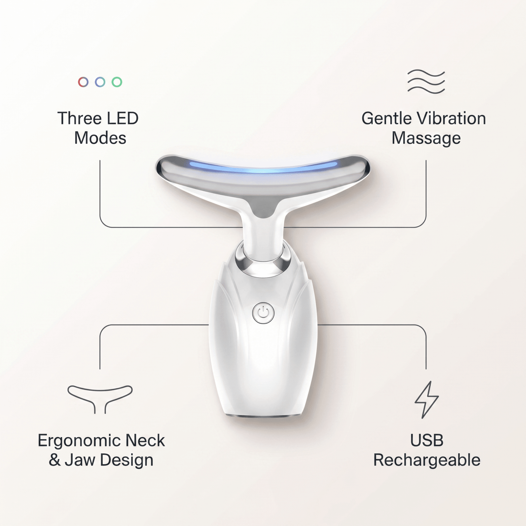 Gentle massage device with features highlighted on a white background