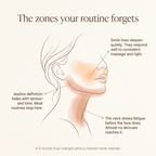 Illustration of a woman's face with text about skincare routines and neck care.