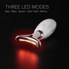 Device with red LED light on a black background, labeled 'THREE LED MODES'.