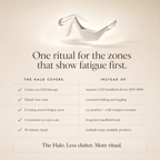 Product advertisement for 'The Halo' with text about a skincare routine.