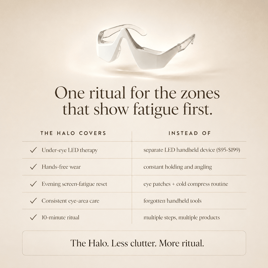 Product advertisement for 'The Halo' with text about a skincare routine.
